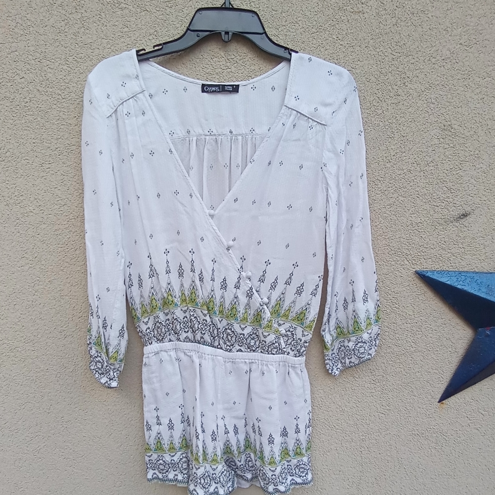 Gypsey Global Village Boho White Romper